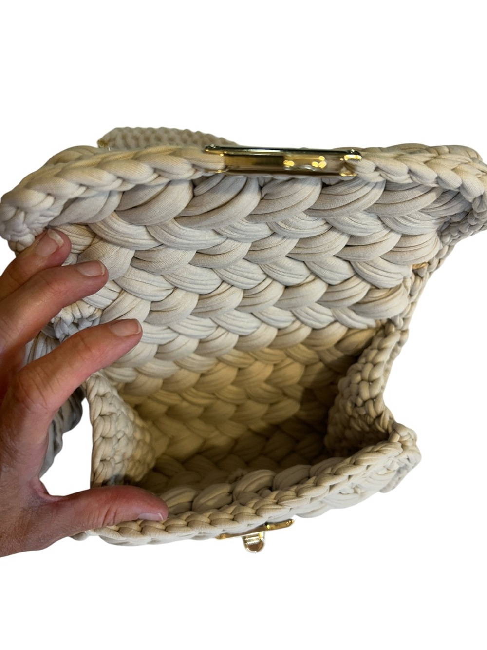 Handwoven Chunky Knit Top Handle Crossbody Bag Cream Evening Party Boho Wedding - Picture 3 of 5